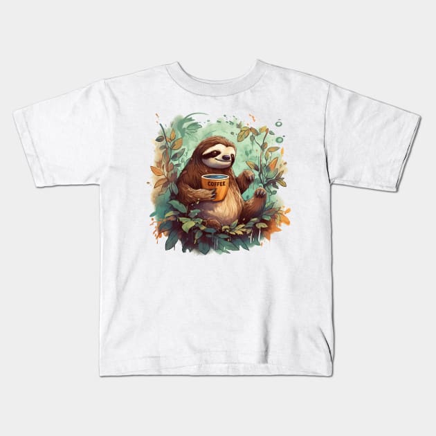 Sloth Coffee Kids T-Shirt by mbloomstine